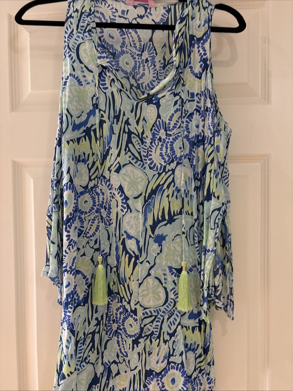 Lilly Pulitzer Benicia Cold Shoulder Tunic Dress Indigo Sunset Tie Front XXS